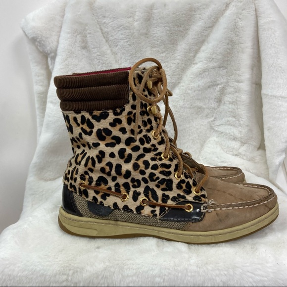 Sperry Top-sider Hikerfish Women's Brown Leopard Ankle BOOTS. Size 8M - Picture 7 of 13
